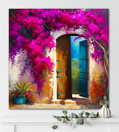 Colombia Art Paintings, Colombian House, Colombia Art, Guatemalan Art, Hispanic Art, Rustic Painting, Colombian Art, Door Art, Abstract Painting Print