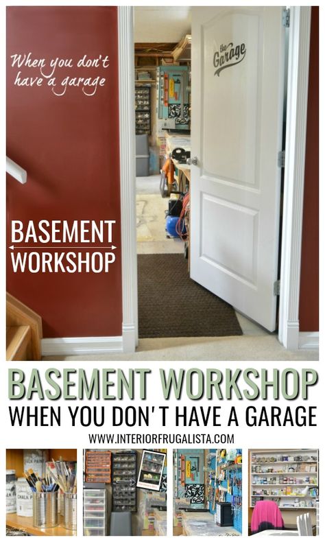 When you don't have a garage! Here I share a tour of our basement workshop with creative storage, organization and workspace solutions. | The Interior Frugalista Workshop Workbench, Garage Organization Shelves, Workbench Storage, Basement Organization, Basement Workshop, Garage Organization Diy, Tool Room, Room Hacks, Basement Storage