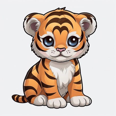 Cute Wild Animals Drawing, Cute Tiger Drawing Cartoon, Cute Tiger Drawing Easy, Tiger Cute Art, Tiger Cute Drawing, How To Draw A Tiger, Baby Tiger Drawing, Tiger Cub Drawing, Tiger Art Illustration