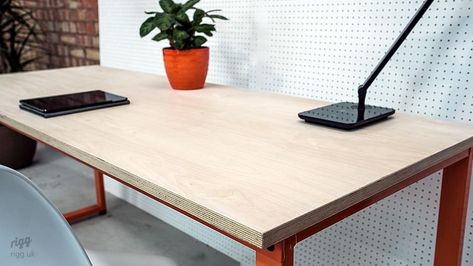 Loop Desk, Birch Plywood Top Plywood Desk Top, Sustainable Furniture Design, Plywood Desk, Comfy Office, Metal Desk Legs, Plywood Table, Study Table Designs, Plywood Interior, Home Working