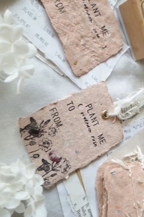 Seed Paper Tags, Handmade Seed Paper, How To Recycle Paper, Seed Paper Diy, Sustainable Event, Paper Making Process, Flower Seed Paper, Recycled Paper Crafts, Cardboard Recycling