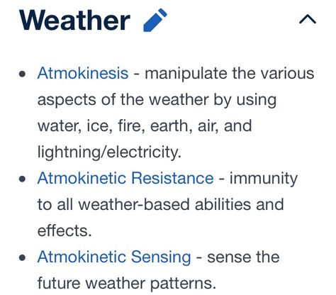 Powers 13/14 (Weather) Super Powers Ideas Superpower, Types Of Super Powers, Weather Powers, Super Powers Ideas, Magic Types, Weather Magic, Writing Fantasy, Writing Characters, Creative Writing Prompts