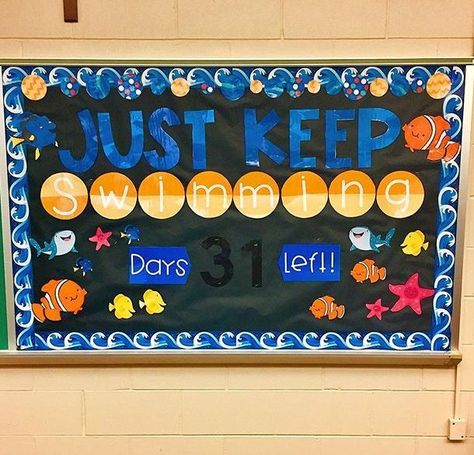 School Countdown Bulletin Board, Just Keep Swimming Bulletin Board, Countdown To Summer Classroom Door, Count Down To Summer Classroom Door, Count Down To Summer Bulletin Board, Countdown Bulletin Board, Happy To Sea You Bulletin Board, Count Down To Summer, Just Keep Swimming Dory