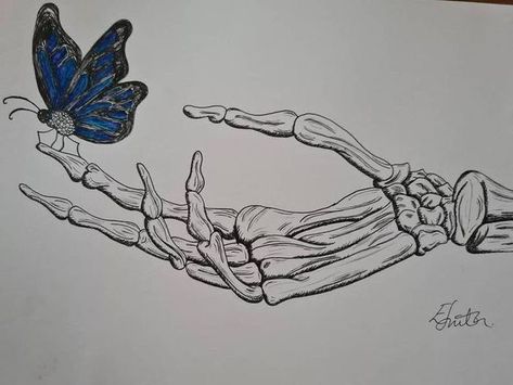 Holding A Butterfly, Skeleton Hands Drawing, Butterfly Skeleton, Skeleton Hand Holding, Skeleton Drawings, Tree Drawings Pencil, Skeleton Hand Tattoo, Skulls Drawing, Skeleton Art