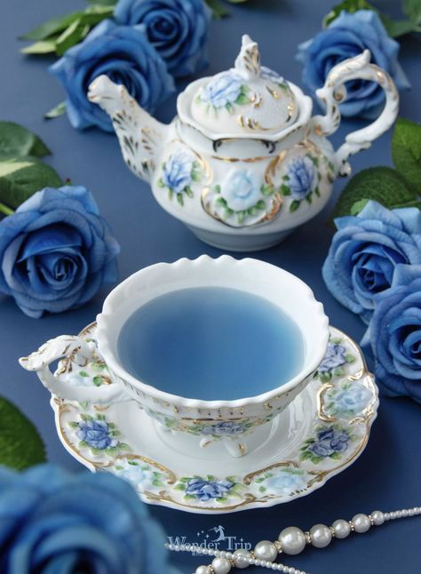 Blue Teacup Aesthetic, Pretty Tea Set, Beautiful Tea Set, Vintage Tea Set Aesthetic, Blue Tea Party Aesthetic, Vintage Tea Cup Aesthetic, Aesthetic Tea Set, Cup Of Tea Aesthetic, Fancy Tea Set