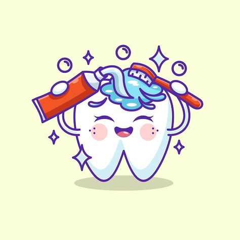 Teeth health care concept with cartoon c... | Premium Vector #Freepik #vector Dentist Cartoon, Dental Health Week, Tooth Cartoon, Tooth Brushing, Remedies For Tooth Ache, How To Help Nausea, Dental Health Care, Health Icon, Cute Tooth