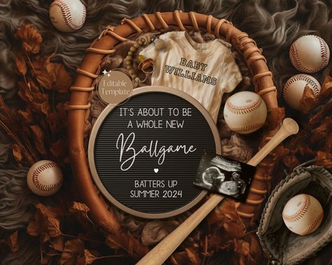 Baseball Pregnancy Announcement Digital, Spring Baseball Baby Announcment, Father's Day Sports Reveal, New Player Ballgame Editable Template Baseball Baby Announcement, Baseball Pregnancy Announcement, Boy Pregnancy Announcement, Boy Announcement, Baby Announcement Photos, Big Smiles, Cloud Icon, Baseball Baby, Reveal Ideas