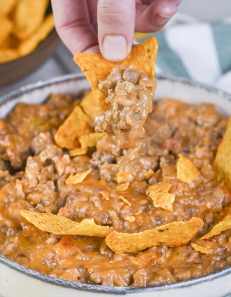 Southwest Bean Dip, Bean And Cheese Dip Crockpot, The Best Bean Dip, Hamburger Bean Dip, Best Bean Dip Recipe, Dips That Dont Need Refrigeration, Frito Lay Bean Dip, Best Bean Dip, Chili Bean Dip