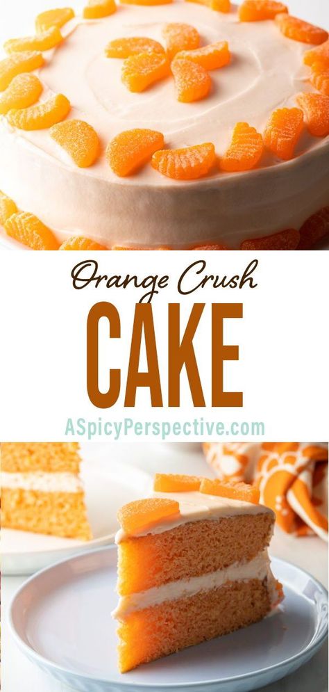 Crush Cake Recipe, Ultimate Orange Cake, Orange Crush Cake Recipe, Orange Cake With Buttercream Frosting, Soda Desserts, Williamsburg Orange Cake Recipe, Orange Frosting Recipe, Orange Soda Cake, Orange Cake Recipes