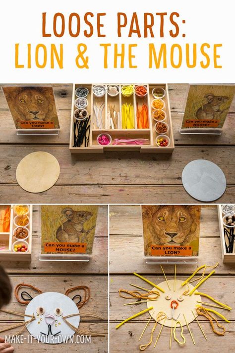 When I taught Grade 3 we did a unit on Folktales, Fables & Fairytales, exploring narratives from around the world and those that authors had fractured, telling from the perspective of another c... Eyfs Loose Parts, The Lion Inside Book Activities, Loose Parts Ideas Preschool, Lion And Mouse Activities, The Lion And The Mouse Craft, The Lion Inside Activities, The Lion And The Mouse Activities, Loose Parts Kindergarten Activities, Loose Parts Preschool