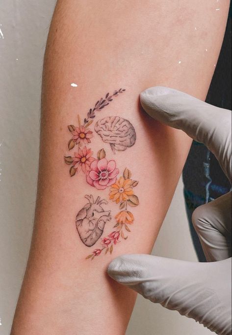 Medical Flower Tattoo, Counselor Tattoo Ideas, Heart And Lung Tattoo, Autoimmune Tattoo, Counselor Tattoo, Made In Mexico Tattoo, Therapist Tattoo Ideas, Psychology Tattoo Ideas Symbols, Brain Flower Tattoo