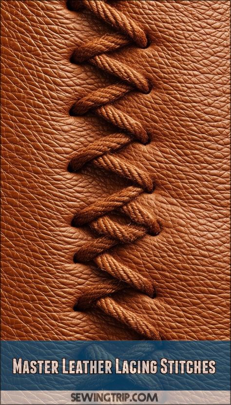 3 types of leather lacing stitches Leather Edge Stitching, Leather Stitching Patterns, Leather Stitching Techniques, Basketweave Stitch, Leather Lacing, Leather Craft Projects, Types Of Lace, Leather Stitching, Stitching Techniques