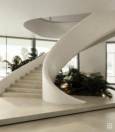 Private house AZURE RESIDENCE INTERIOR from «ZROBIM architects» Hotel Stairs Design, Cool Stairs Ideas, Organic Stairs, Curved Stairs Design, Organic Staircase, Accent Staircase, Geometric Staircase, House Staircase Design, Statement Staircase