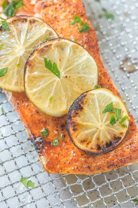 This Air Fryer Salmon recipe is a family favorite! It's full of flavor and a great way to cook chili lime salmon in the Cuisinart Air Fryer Toaster Oven. #ad #cuisinart #airfryer #airfryerrecipes #dinner #salmon Gluten Free Air Fryer Recipes, Salmon Airfryer, Airfryer Salmon, Cuisinart Air Fryer, Chili Lime Salmon, Wings Crispy, Airfryer Recipe, Bacon Wrapped Filet, Air Fryer Fish Recipes