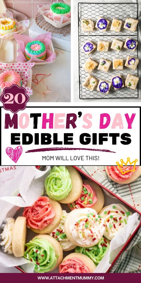 20 Deliciously Edible Mother's Day Gift Ideas You Can Make #MothersDay #DIYgifts #ediblegifts #MotheringSunday Edible Mothers Day Gifts, Mothers Day Cookies Ideas, Homemade Gift Ideas For Kids, Apple Roses Puff Pastry, Muffins For Mom, Diy Edible Gifts, Lofthouse Cookies, Homemade Gift Ideas, Apple Puff Pastry