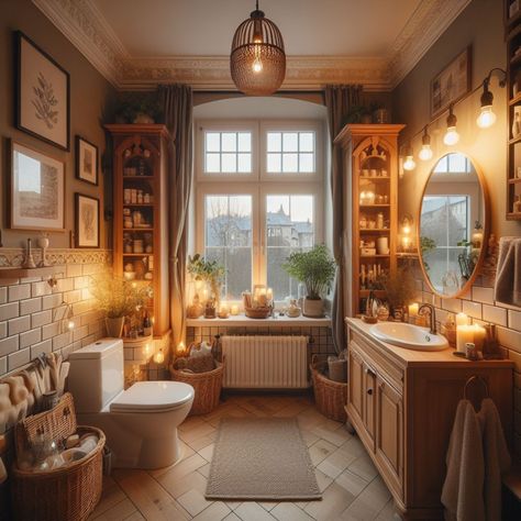 🛁💐 A cozy suburban bathroom 🧺🕯️ Made with AI #bathroom #bathroomdesign #bathroomdecor #bathroomsofinstagram #cluttercore #ai #aiinterior #aiart #aiartcommunity #digitalart #roomdecor #home #homedesign #homeinterior #homedecoration Warm Home Aesthetic Bathroom, Cozy House Bathroom, Suburban Bathroom, Bathroom Ideas Cozy, Cozy Bathrooms, Autumn Bathroom, Fabulous Bathrooms, Winter Bathroom, Big Houses Interior