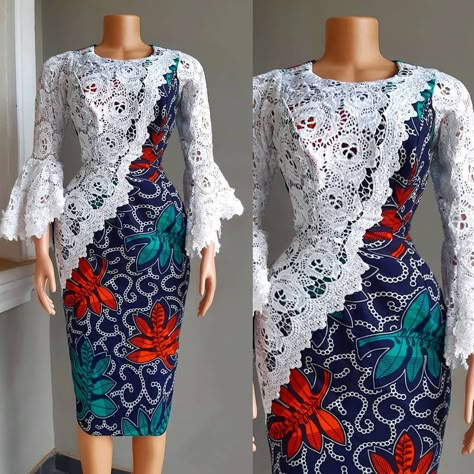 Image may contain: one or more people and people standing Lace Combo Styles, Ankara Lace Styles For Women, Ankara And Lace Combo, Ankara Lace Styles, Chitenge Patterns, Female Wears, Short Ankara Gown, Ankara And Lace, Ankara Fashion Styles