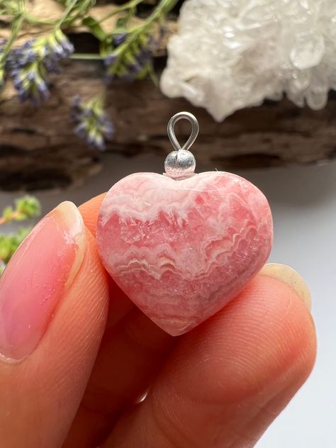 Rhodochrosite Crystal, Rhodochrosite Necklace, Heart Pendent, Necklace Crystal, Crystals And Gemstones, Pendant Necklaces, Heart Pendant, Belly Button Rings, Favorite Jewelry