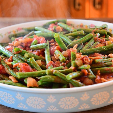 Green Beans with Tomatoes by Ree Drummond Bill Millers Green Beans Recipe, Green Beans With Tomatoes, Friendsgiving 2023, Food Network Recipes Pioneer Woman, Green Bean Recipe, Green Beans With Almonds, Beans And Tomatoes, Food Network Chefs, Bean Recipe