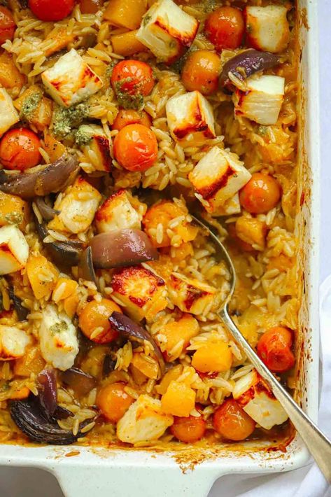 Butternut Squash Easy Dinner Vegetables, Halloumi Vegetarian Recipes, Joyful Healthy Eats Recipes, Halloumi Roasted Vegetables, Pasta Dinner Vegetarian, Easy But Different Dinner Ideas, Butternut Squash Dinner Recipes Vegetarian, Hearty Vegetarian Dinner, Simple Healthy Vegetarian Recipes