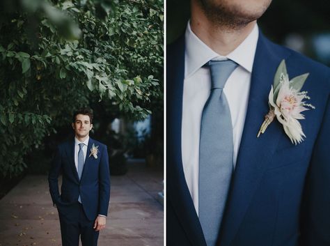 Suit color, not fit Dusty Blue Tie, The Parker Palm Springs, How To Dress For A Wedding, Parker Palm Springs, Groom Wedding Attire, Blue Suits, Wedding Suits Groom, Wedding Groomsmen, Wedding Dresses Beaded