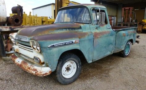 This 1959 Chevrolet Apache has perfect patina and would make a great project! Have a look! #Apache, #Chevrolet Rat Rod Trucks, Rat Rod Pickup, Chevy Apache, Rat Rod Cars, Chevrolet Apache, Chevy Stepside, Build Inspiration, Rat Rods Truck, Old Pickup Trucks