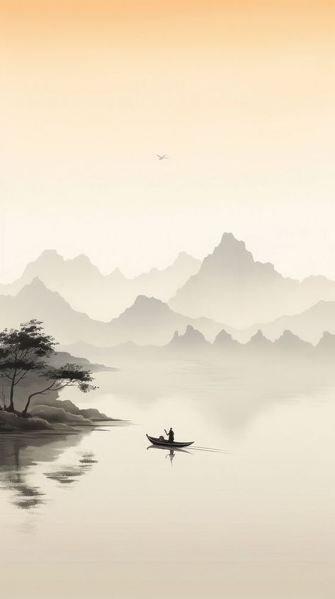 A chinese boat on the lake and mountain landscape outdoors nature. AI generated Image by rawpixel. | premium image by rawpixel.com / north Mountain Iphone Wallpaper, Iphone Wallpaper Minimalist, Slogan Poster, Minimalist Iphone Wallpaper, Chinese Boat, Minimalist Wallpaper Phone, Bridge Wallpaper, Chinese Wallpaper, Wallpaper Minimalist