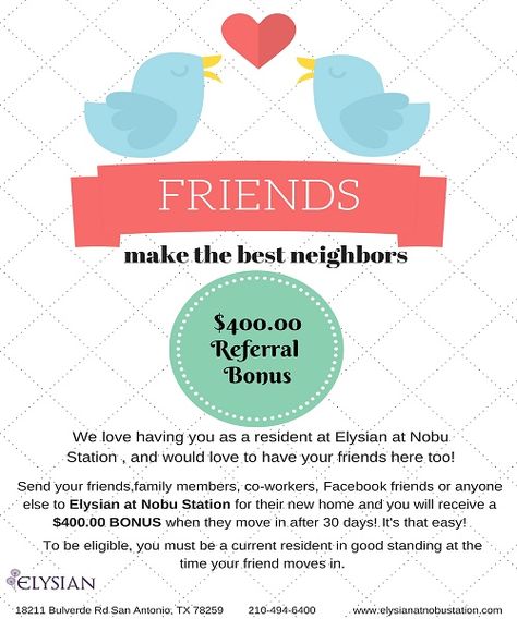 Resident Referral Flyer, Resident Referral Flyer Marketing Ideas, Property Management Marketing, Apartment Marketing, Good Neighbor, Marketing Ideas, Work Ideas, Property Management, New Homes