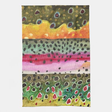 Trout Painting, Trout Art, Rainbow Trout Fishing, Fish Designs, Skin Paint, Abstract Quilt, Brook Trout, Creative Textiles, Painted Rainbow