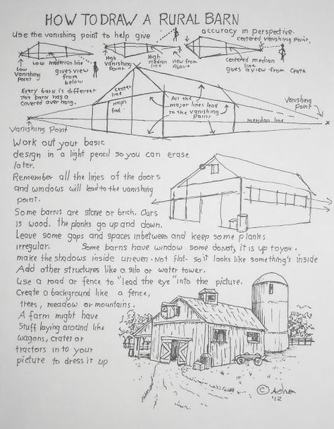 How to Draw Worksheets for Young Artist Perspective Drawing Lessons, Barn Art, Art Worksheets, Drawing Exercises, Architectural Drawing, Perspective Drawing, Landscape Drawings, Urban Sketching, Drawing Lessons