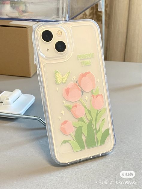 Iphone 11 Pro Max Case Aesthetic, Cute Girly Phone Cases, Casing Iphone Aesthetic, Case Hp Design, Casing Hp Aesthetic, Aesthetic Phone Case Ideas, Tulip Phone Case, Iphone Glass, Clear Phone Case Design