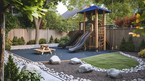 Backyard Playground Ideas for Endless Fun - Innovative Sport Surfacing Front Yard Playground, Modern Playground Design, Small Playground Backyard, Family Backyard Layout Play Areas, Turf Play Area, Outdoor Playground Ideas, Backyard Playground Landscaping, Playground Backyard Landscaping, Backyard Playground Ideas