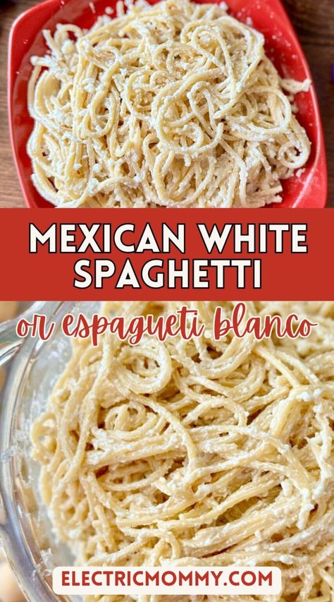 Mexican White Spaghetti (Espagueti Blanco) Creamy Tomato Spaghetti Recipes, Spaghetti Recipes White Sauce, Mexican White Spaghetti Recipe, Spaghetti With Red And White Sauce, Spaghetti White Sauce Recipes, White Sauce Spaghetti Recipes, Red And White Sauce Pasta, Speggetti Sauce Recipe, Mexican Spaghetti Recipes