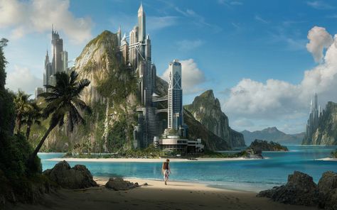 Tropical City by Dylan Cole. Kota Masa Depan, Dylan Cole, Utopian Society, Sci Fi Wallpaper, Dylan And Cole, Sci Fi City, Future Wallpaper, Science Fiction Illustration, Tall Buildings