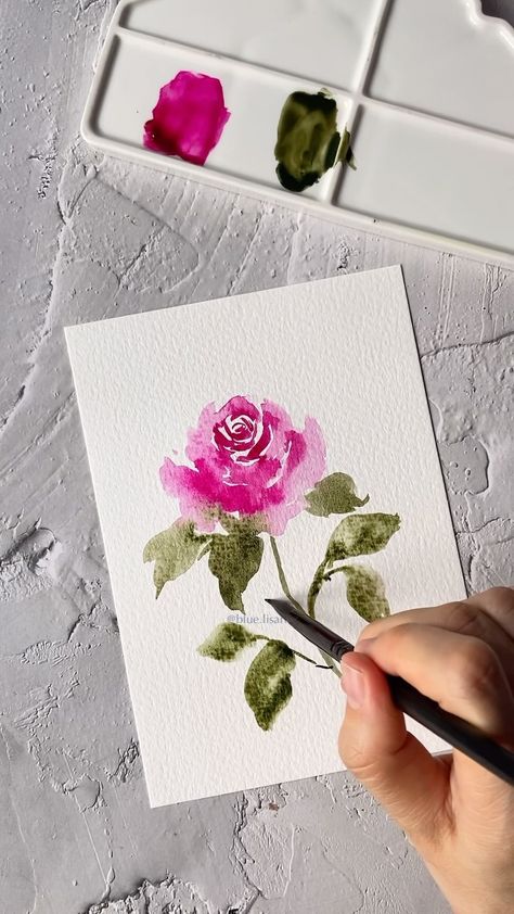 Lisa Lam | Watercolorist | Painting a rose using only two colors 🌹 . Paper : @artistrybyaltenew Paints : Quinacridone Magenta & Olive Green by @artistrybyaltenew… | Instagram Watercolor Rose Tutorial, Painting A Rose, Rococo Painting, Basic Watercolor, Learn Watercolor Painting, Watercolor Art Landscape, Watercolor Flowers Tutorial, Watercolor Tutorial, Watercolor Subjects