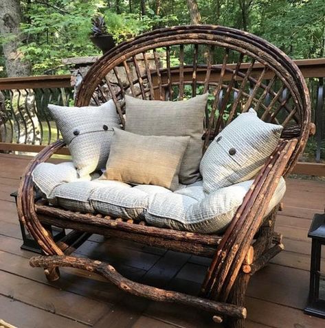 Willow Branch Furniture, Fantasy Cabin, Wood Loveseat, Willow Art, Willow Furniture, Twig Furniture, Patio Sets, Rocking Chair Set, Willow Wood