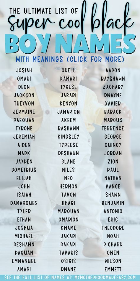 Names Of Baby Boy, Unique Black Names, African American Last Names, Baby Names Boy Black, Black Baby Boys Names, Cute Black Babies Names, Good Names For Boys, Baby Names Black People, Unique Kid Names