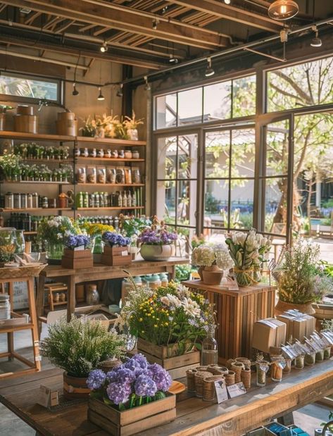 Flowers On Shelves, Herbal Store Ideas, French Florist Shop, Flowerist Aesthetic, Florist Coffee Shop, Coffee Shop Flower Shop, Aesthetic Shops Interior, Bakery Flower Shop, Coffee And Flowers Shop