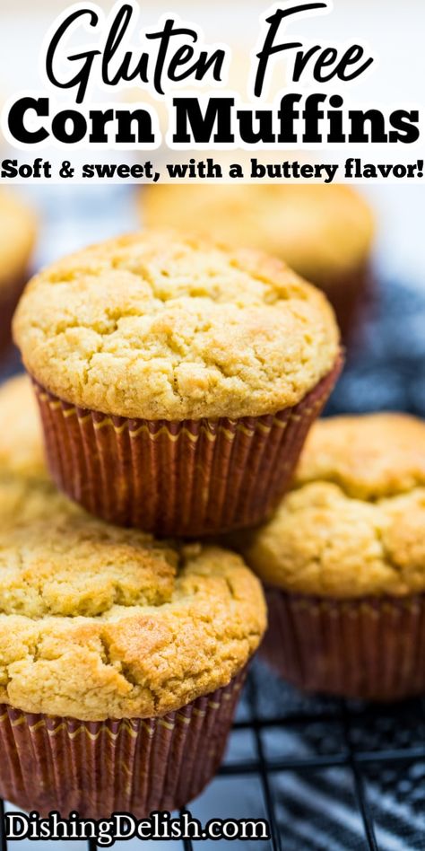 Corn Muffins are soft and sweet with a buttery flavor, made with gluten free 1:1 flour, cornmeal, heavy cream, and brown sugar, ready in 30 minutes! Corn Flour Muffins, Gluten Free Corn Muffins Recipe, Gluten Free Corn Muffins, Corn Flour Recipes, Gluten Free Banana Bread Recipe, Muffins Gluten Free, Pumpkin Muffin Recipes, Gluten Free Banana Bread, Spiralizer Recipes