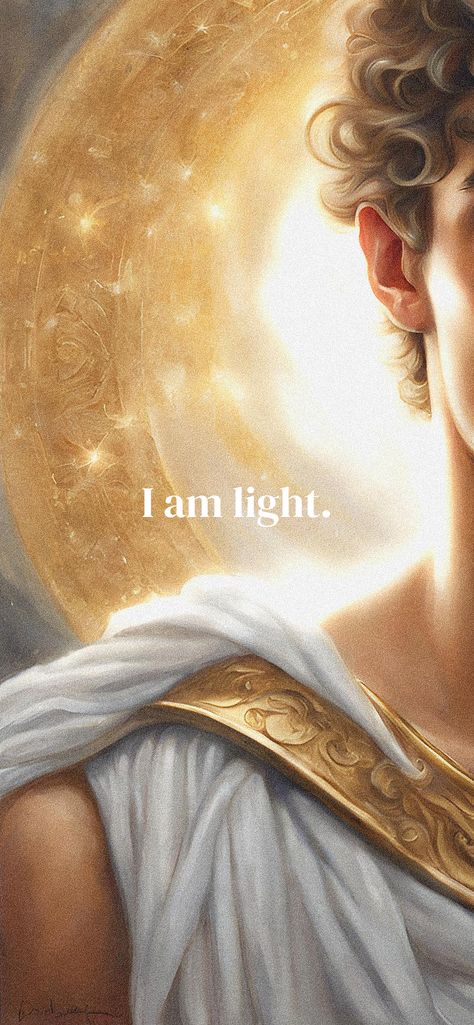 i am light. lockscreen. full collection on my website 🌻 🍯🪞⚡ Light Lockscreen, I Am Light, Apollo Aesthetic, الفن الرقمي, Spiritual Wallpaper, Light Wallpaper, Divine Feminine Spirituality, Witchy Wallpaper, Spiritual Artwork