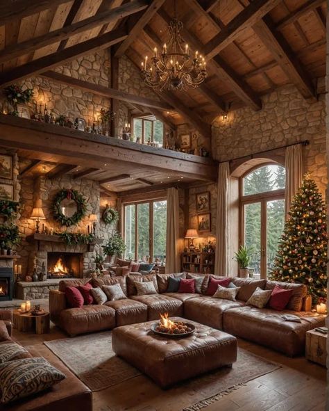 Big Beautiful Houses, Luxury Chalet Interior, Luxury Christmas Decor, Log Cabin Interior, Log Cabin Ideas, Smelling Good, Hgtv Dream Home, French Country Living Room, Dream Life House