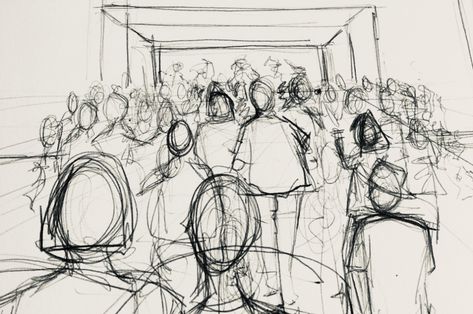 People In Background Drawing, Busy Drawing, How To Draw A Group Of People, Background People Drawing, Setting Drawing, We Contain Multitudes, Beginer Drawings Sketch, Crowed People Art, Group Sketch