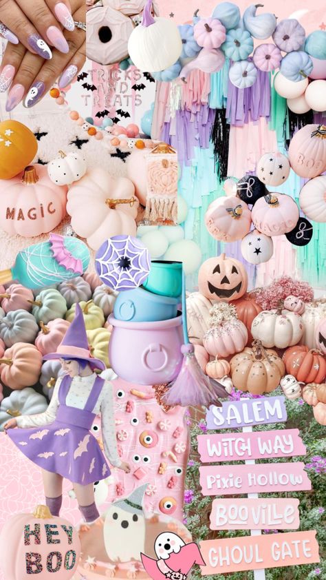 pastel halloween Pastel Halloween First Birthday, Pastel Halloween Palette, Pastel Halloween Tree, Pastel Spooky Aesthetic, Halloween Decorations Pastel, Pastel Spooky Party, Pastel Halloween Bedroom, Pastel Halloween Photoshoot, Pastel Pink Halloween Aesthetic