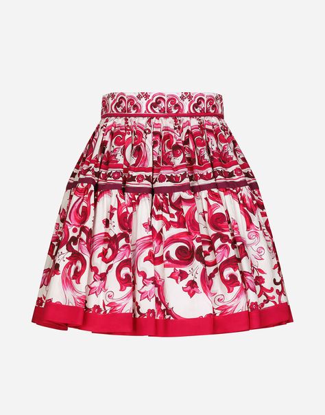 Majolica Print, Poplin Skirt, Red Mini Skirt, Printed Pleated Skirt, Dolce E Gabbana, Red Skirts, Circle Skirt, Short Skirt, Dolce & Gabbana