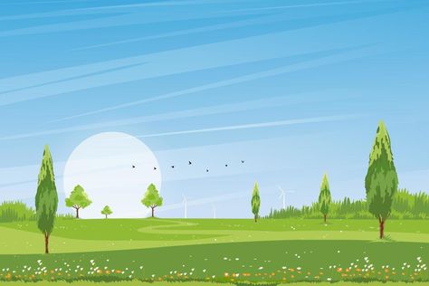 Cartoon Field Background, Field Wallpaper, Vector Nature, Scenery Background, Green Field, Blue Sky Background, Nature Scenery, Landscape Background, Sky Background