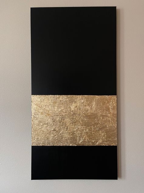 This is a custom artpiece by PmariePaints using gold leaf. Black was used for the background color. These two colors together add a very luxury feel to any room this piece is put in. Black Gold Art, Gold On Black Art, Black And Gold Artwork, Black And Gold Art, Black Golden Painting, Gold And Black Artwork, Black Canvas With Gold Leaf, Glitter Wall Art Gold And Black, Modern Art Canvas Painting