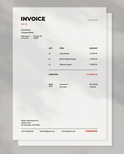 Simple Invoice Design, Minimalist Invoice Design, Invoice Graphic Design, Invoices Design, Invoice Design Creative, Graphic Design Invoice, Design Invoice Template, Quotation Design, Invoice Layout