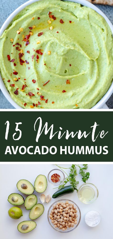 15 minute avocado hummus, a delicious homemade dip, goes perfect with chips or on toast. #avocadohummus Avocado Hummus Recipe, Avocado Recipes Easy, Avocado Recipe, Avocado Dessert, Avocado Spread, Scones Ingredients, Avocado Hummus, Avocado Dip, Vegan Blueberry