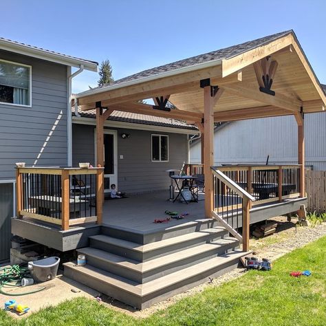 China Camp Rd, Truckee, California - Rustic - Deck - Sacramento - by K. Donavan | Houzz Roof Over Deck, Deck Roof Ideas, Deck Roof, Contemporary Backyard, Student Christmas Gift Ideas, Deck Remodel, Covered Patio Design, Deck Pictures, Rooftop Design