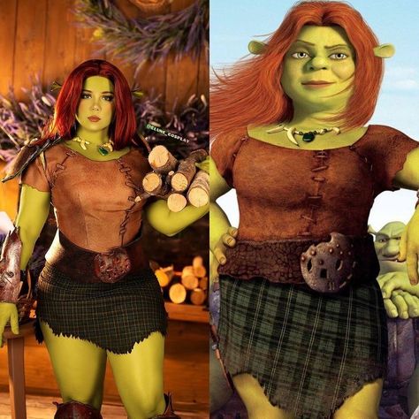 Shrek Ever After, Fiona Cosplay Shrek, Princess Fiona Cosplay, Fiona Diy Costume, Fantasia Shrek E Fiona, Shrek Themed Costumes, Shrek Movie Costumes, Fiona Costume Diy, Shrek Outfit Ideas